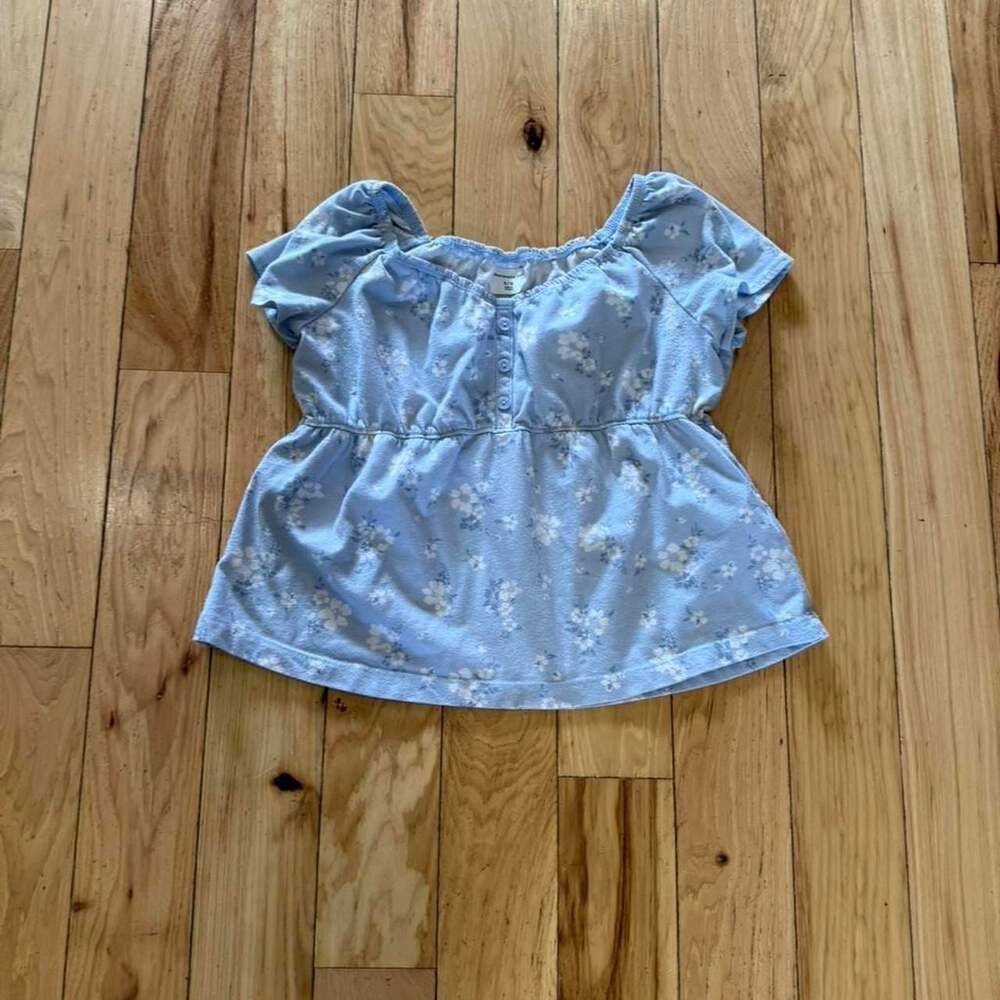Abercrombie Kids Blue Floral Button-Front Peplum Top